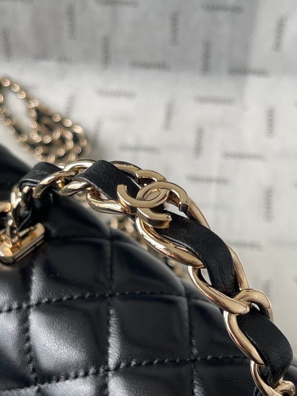 CHANEL Lambskin Mini Flap Gold Ball Crossbody Bag Black - Picture 7 of 8